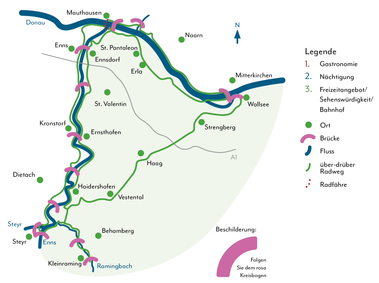 Karte Enns-Donauradweg